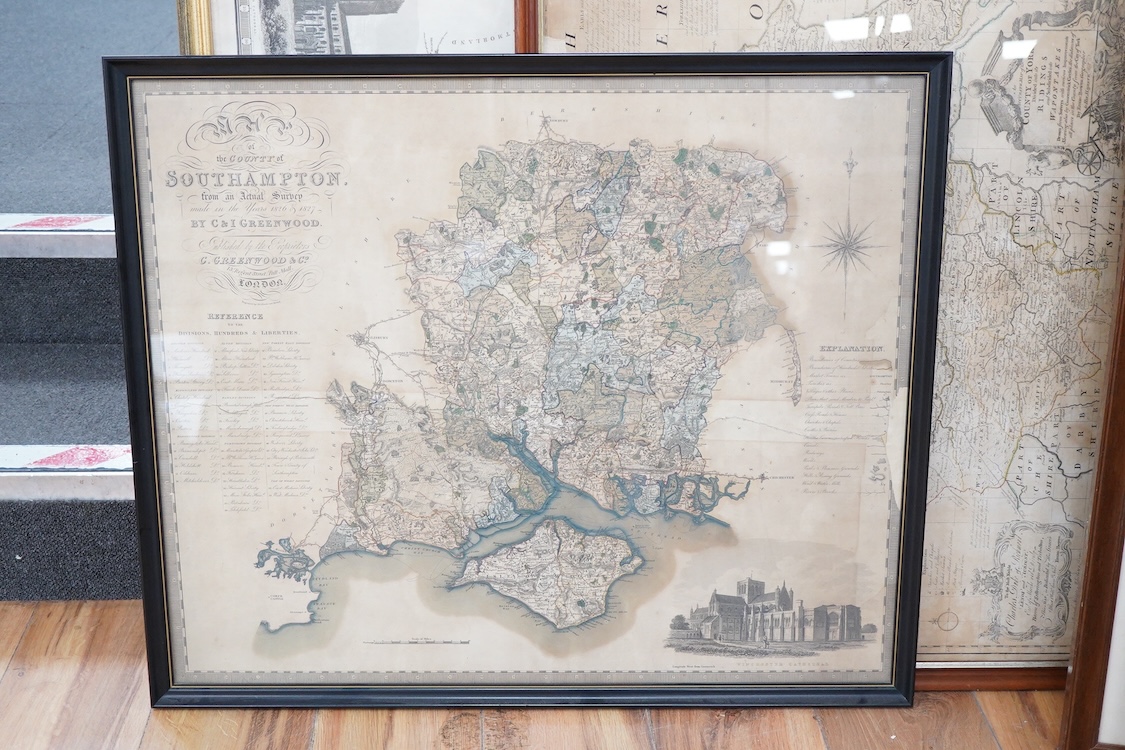 After Christopher and John Greenwood (19th. C), Hand coloured engraved map of the County of Southampton from an actual survey made in the years 1826 and 1827, engraved by J & J Neele together with another example of Durh